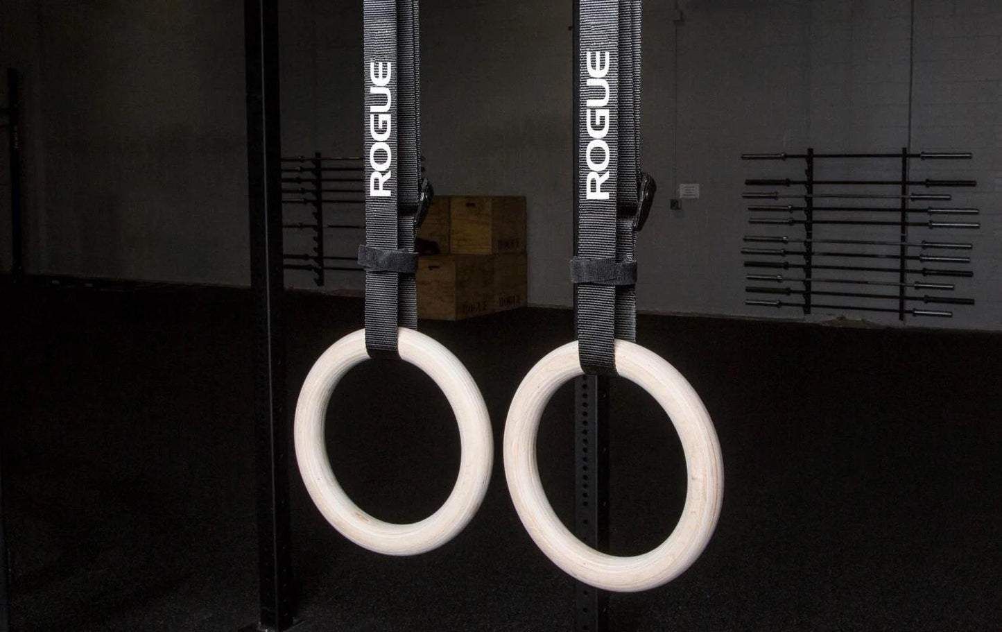 Rogue Gymnastics Wood Rings w/ 16' Black Strap