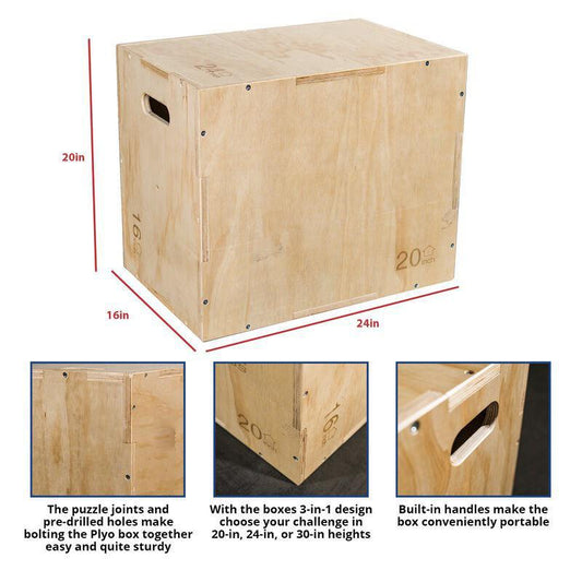 Titan 3-in-1 Wooden Plyometric Box 16x20x24