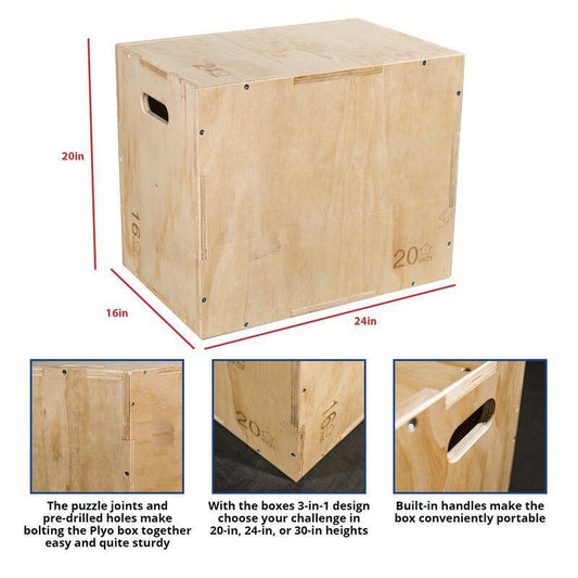 Titan 3-in-1 Wooden Plyometric Box 16x20x24