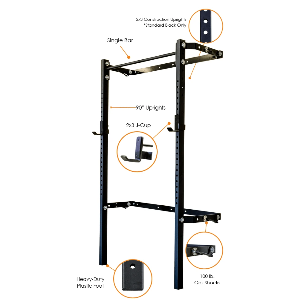 PRx Profile® Folding Squat Rack w/ Straight Pull up Bar – Total Fitness USA